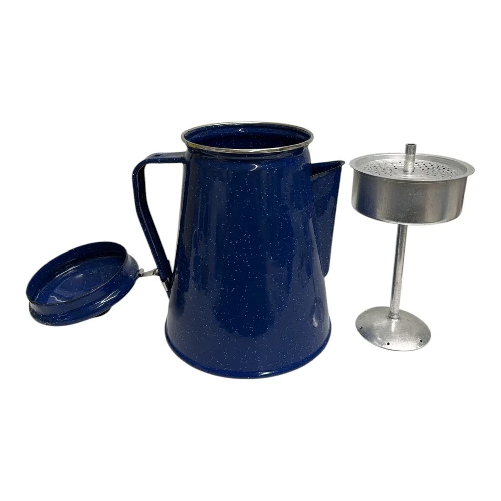 Blue Speckled Enamelware Hot Chocolate Camping Coffee Pot Farmhouse NWOT